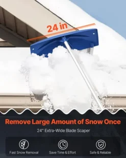 Snöraka för tak/Taksnöskrapa - Teleskopisk - PP-plastblad 60 cm - Räckvidd 1,18–5,55 m - Med hjul - Halkfritt handtag - Lätt - För snö och löv