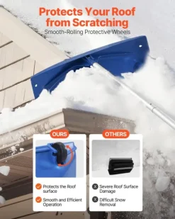 Snöraka för tak/Taksnöskrapa - Teleskopisk - PP-plastblad 60 cm - Räckvidd 1,18–5,55 m - Med hjul - Halkfritt handtag - Lätt - För snö och löv