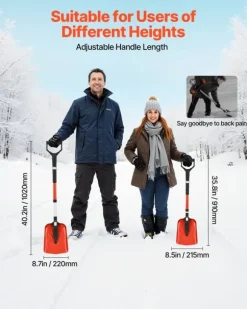 Snöskyffel - Hopfällbar - Blad 22 cm - Justerbar längd 91–102 cm - D-handtag - Lätt aluminiumlegering - Ergonomisk