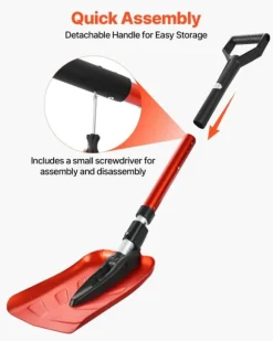 Snöskyffel - Hopfällbar - Blad 22 cm - Justerbar längd 91–102 cm - D-handtag - Lätt aluminiumlegering - Ergonomisk