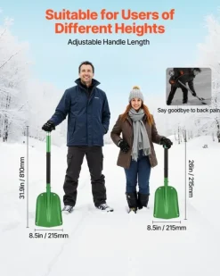 Snöskyffel - Snöplog - Aluminium - 21,5 cm Bredd - T-handtag - Lätt och bärbar - För uppfart, bil, camping - Stor kapacitet