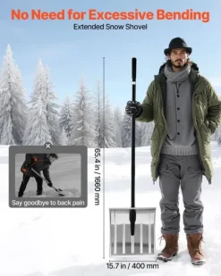 Snöskyffel - Snöskovel 40 cm - Aluminiumlegering - Halkfritt Grepp - Lätt - Avtagbart Skaft - Stor Kapacitet - För Uppfart