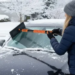 Snöskyffel och isskrapa, 31x15x84-104 cm, orange