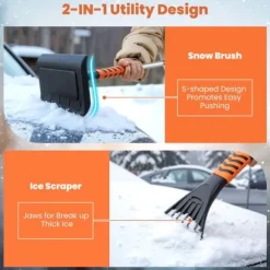 Snöskyffel och isskrapa, 31x15x84-104 cm, orange