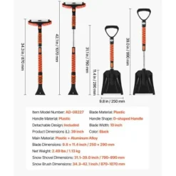 Snöskyffel och snöborste 87x107 cm svart, teleskopisk, plast