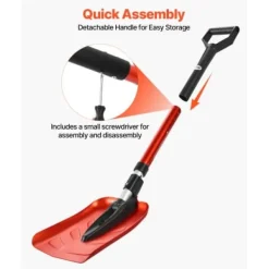 Snöskyffel, 91-102x22 cm, Röd, Fällbart verktyg i aluminiumlegering