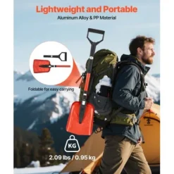 Snöskyffel, 91-102x22 cm, Röd, Fällbart verktyg i aluminiumlegering