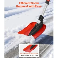 Snöskyffel, 91-102x22 cm, Röd, Fällbart verktyg i aluminiumlegering