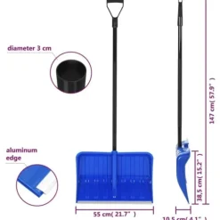 Snöspade med aluminiumkant - Praktisk snöskyffel | Färg: Blå | Storlek: 147 cm