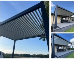 SOL PRO Bioklimatisk Pergola 4 x 4 m i aluminium med automatiskt justerbart tak och LED-belysning – antracitfärgad