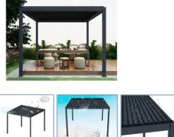 SOL PRO Bioklimatisk Pergola 4 x 4 m i aluminium med automatiskt justerbart tak och LED-belysning – antracitfärgad