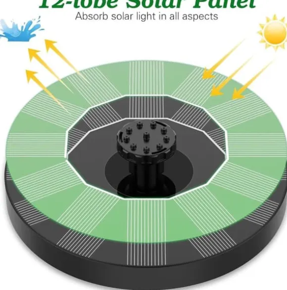 Solar Bird Bath Fountain Pump, Solar Fountain Pump för Fågelbad med 6 munstycken, Solar Powered Water Fountain Pump för trädgård, dammar, pool