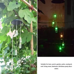 Solar Power LED Färgglad Windbell Lamp Wishing Bottle Wind Chimes Dekor för Trädgård