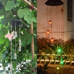 Solar Power LED Färgglad Windbell Lamp Wishing Bottle Wind Chimes Dekor för Trädgård