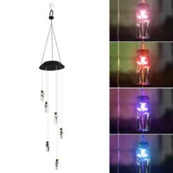 Solar Power LED Färgglad Windbell Lamp Wishing Bottle Wind Chimes Dekor för Trädgård