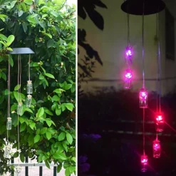 Solar Power LED Färgglad Windbell Lamp Wishing Bottle Wind Chimes Dekor för Trädgård