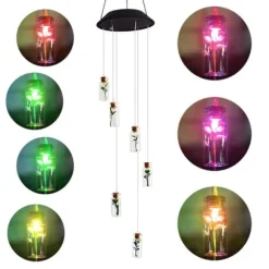 Solar Power LED Färgglad Windbell Lamp Wishing Bottle Wind Chimes Dekor för Trädgård
