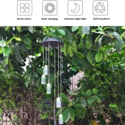 Solar Power LED Färgglad Windbell Lamp Wishing Bottle Wind Chimes Dekor för Trädgård