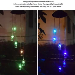Solar Power LED Färgglad Windbell Lamp Wishing Bottle Wind Chimes Dekor för Trädgård