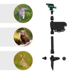 Solardriven djurskrämma - Rörelsesensor vattenspridare - Automatisk - Timer 10/20/30 min - 3–8 bar - För kranvatten - 4 batterier - Svart