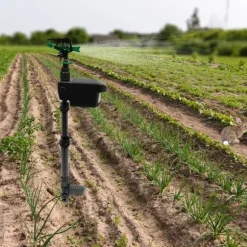 Solcellsdriven djurskrämma, rörelseaktiverad vattenspridare, justerbar för trädgård, fruktodling och anlagda ytor, svart