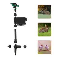 Solcellsdriven djurskrämma, rörelseaktiverad vattenspridare, justerbar för trädgård, fruktodling och anlagda ytor, svart