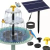 Solcellsfontän för Trädgård – Fågelbadfontän med 3-lagers Vattenfall, 4 Munstycken & DIY Vattenfunktion