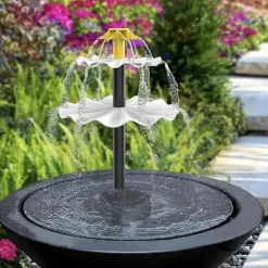 Solcellsfontän för Trädgård – Fågelbadfontän med 3-lagers Vattenfall, 4 Munstycken & DIY Vattenfunktion