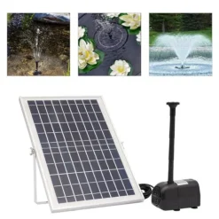Solcellsfontänpump för damm/pool/akvarium - Vattenpump Kit - 10 W - 24 V Borstlös - Max 1000 l/h - Munstycken Ingår - Plast - Svart