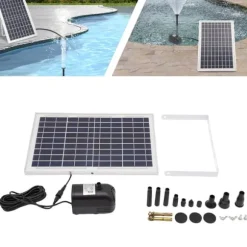 Solcellsfontänpump för damm/pool/akvarium - Vattenpump Kit - 10 W - 24 V Borstlös - Max 1000 l/h - Munstycken Ingår - Plast - Svart