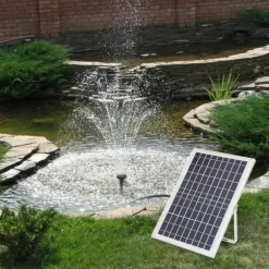 Solcellsfontänpump för damm/pool/akvarium - Vattenpump Kit - 10 W - 24 V Borstlös - Max 1000 l/h - Munstycken Ingår - Plast - Svart