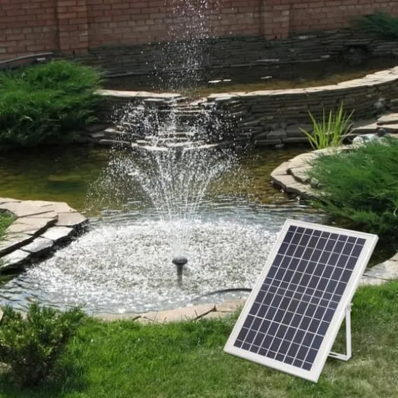 Solcellsfontänpump för damm/pool/akvarium - Vattenpump Kit - 10 W - 24 V Borstlös - Max 1000 l/h - Munstycken Ingår - Plast - Svart