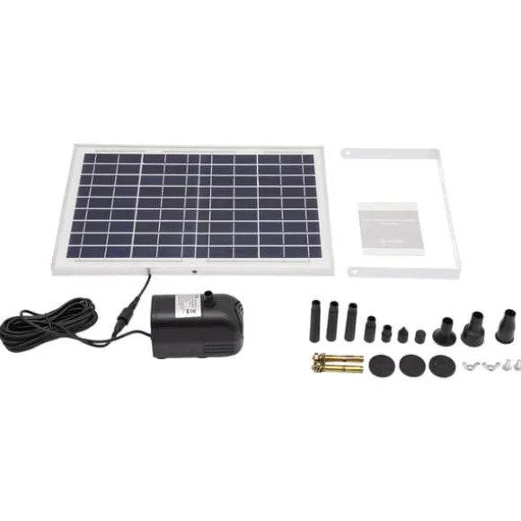 Solcellsfontänpump för damm/pool/akvarium - Vattenpump Kit - 10 W - 24 V Borstlös - Max 1000 l/h - Munstycken Ingår - Plast - Svart