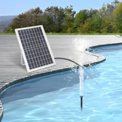 Solcellsfontänpump för damm/pool/akvarium - Vattenpump Kit - 10 W - 24 V Borstlös - Max 1000 l/h - Munstycken Ingår - Plast - Svart