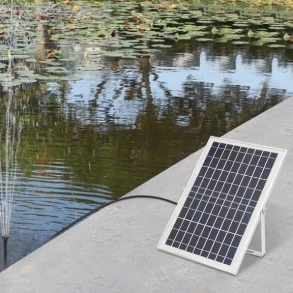 Solcellsfontänpump för damm/pool/akvarium - Vattenpump Kit - 10 W - 24 V Borstlös - Max 1000 l/h - Munstycken Ingår - Plast - Svart