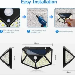 Solenergi Lampa - Icke specificerad - 100 LED - Rörelsedetektor - Vattentålig IP65 - Trädgård 4 Pack