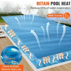 Solenergi Pooltäcke, 28 x 14 fot rektangulärt solfilt för pooler, Inground och Ovan Mark Pool Soltäcke, 16 mil blå soltäcken