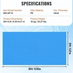 Solenergi Pooltäcke, 28 x 14 fot rektangulärt solfilt för pooler, Inground och Ovan Mark Pool Soltäcke, 16 mil blå soltäcken