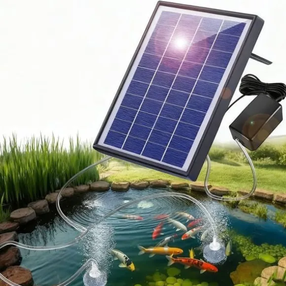 Solenergidrift PATIONOVA 6W 0,8L/min - med syreatom och luftbubbla-sten - solbelyst fontänluftare för trädgårdsdamm