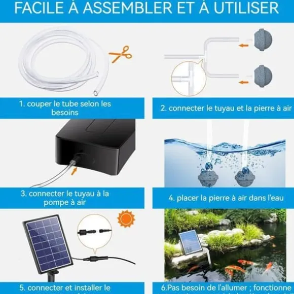 Solenergidrift PATIONOVA 6W 0,8L/min - med syreatom och luftbubbla-sten - solbelyst fontänluftare för trädgårdsdamm