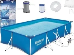 Sommarglädje garanterad med denna stora ovanmarkspool - Komplett med pump, filter och reparationssats