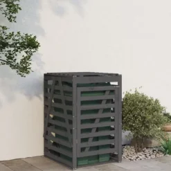 Sopkärlsskjul i massiv furu - Ventilerad design för smidig användning | Färg: Grå | Storlek: 84x90x128,5 cm