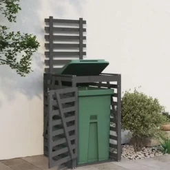 Sopkärlsskjul i massiv furu - Ventilerad design för smidig användning | Färg: Grå | Storlek: 84x90x128,5 cm