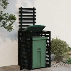 Sopkärlsskjul i massiv furu - Ventilerat och flexibelt | Färg: Svart | Storlek: 84x90x128,5 cm