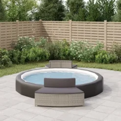 Spabänk med dynor 2 st grå konstrotting