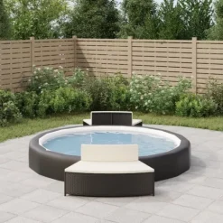 Spabänk med dynor 2 st svart konstrotting