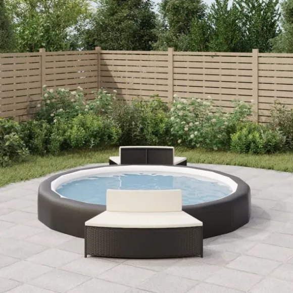 Spabänk med dynor 2 st svart konstrotting