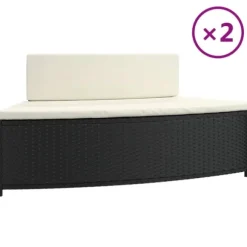 Spabänk med dynor 2 st svart konstrotting