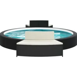 Spabänk med dynor 2 st svart konstrotting