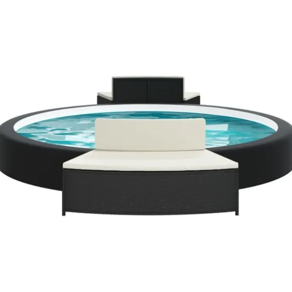 Spabänk med dynor 2 st svart konstrotting